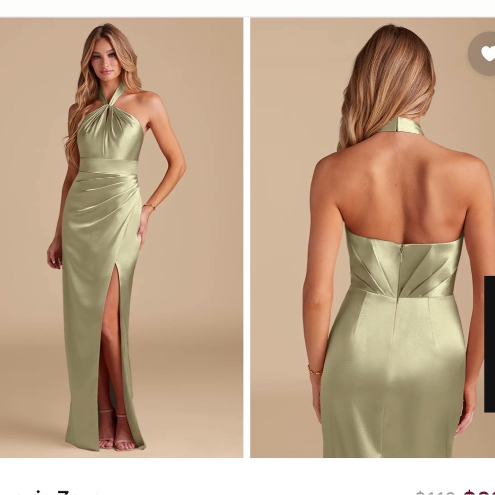 NWT Azazie Dress Sheath Pleated Metallic Satin Moss Green New Size A14